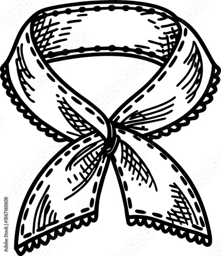 Decorative bow tie with lace edges, hand drawn vintage ribbon illustration