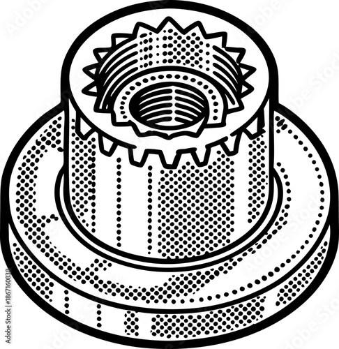 Mechanical gear with flange and internal teeth detailed illustration