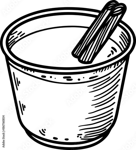 Hot cinnamon drink in cup with cinnamon sticks warm beverage for cold weather and festive season