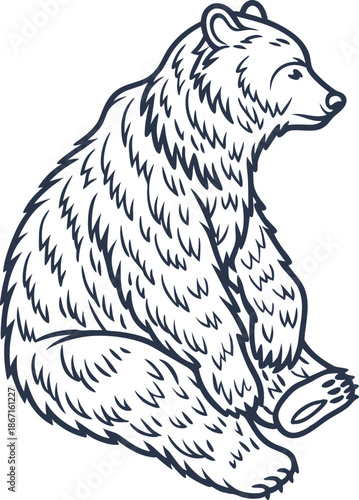Illustration of a sitting bear facing right wild animal, nature, and forest concept