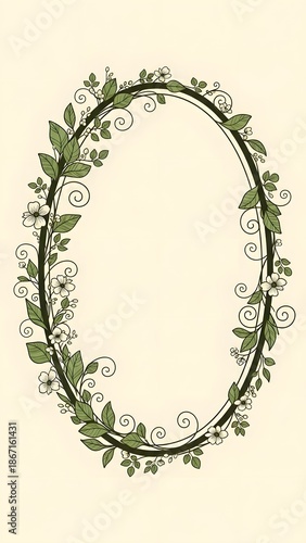 Elegant oval frame with floral elements on a light background