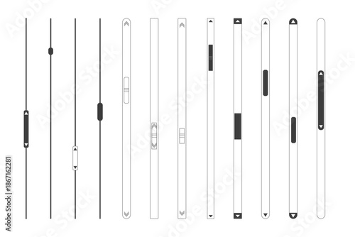 Slide scroll bar set slider. UI control web elements. Scrollbar control panel for power, volume, brightness, Design elements for your website. simple modern graphic element for ui, infographic, icon