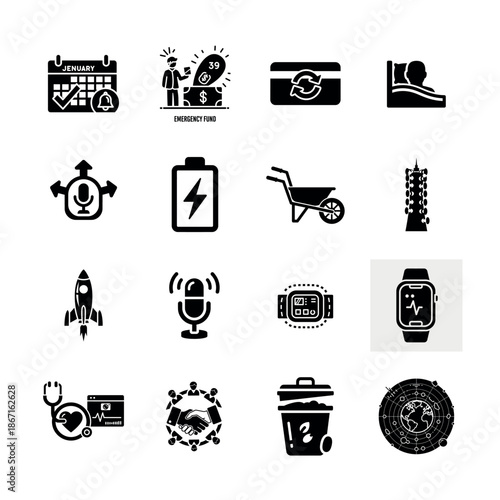 Automotive industry and vehicle transportation icons set featuring cars, maintenance, traffic, and urban mobility symbols for car rental and repair services.