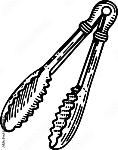 Vintage kitchen tongs with serrated edges for gripping food and cooking utensils