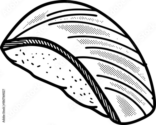 Hand drawn salmon nigiri sushi with rice base and fish slice detailed sketch illustration