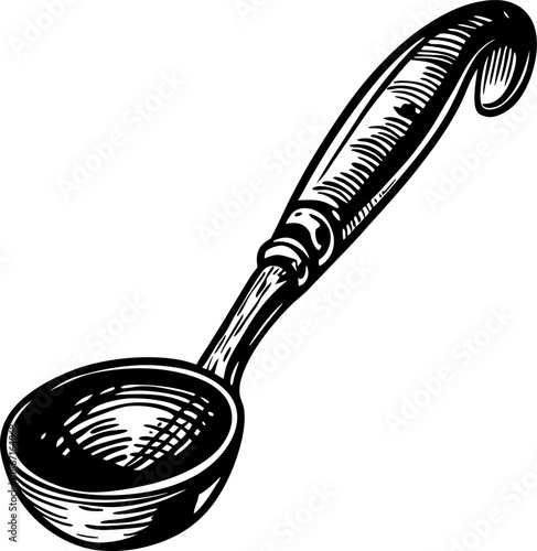 spoon with curved handle detailed vintage utensil illustration kitchen tool for serving and cooking
