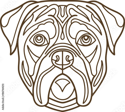 rottweiler dog face line art illustration, detailed pet portrait, canine head outline drawing