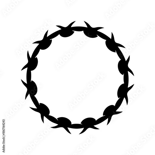 silhouette of a circle of barbed wire with sharp dangerous spikes
