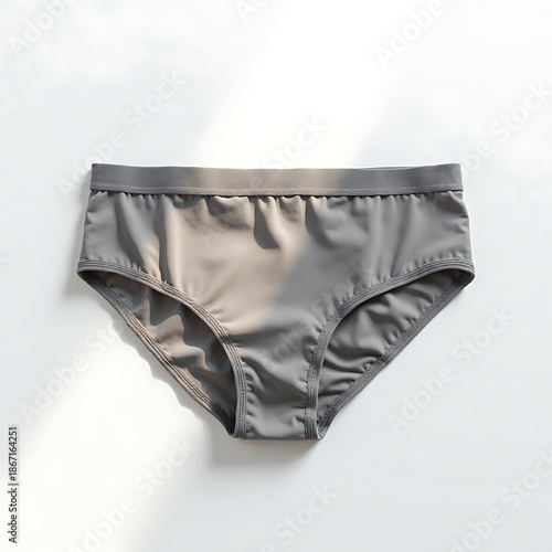 Gray Underwear Briefs Flat Lay on White Surface