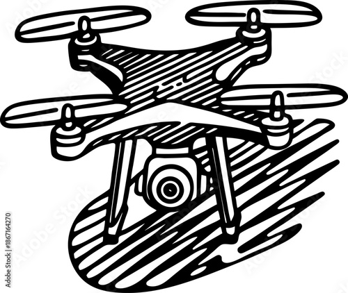 drone flying quadcopter with camera, aerial technology for and videography