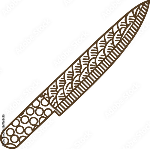 decorative knife line art with patterned handle and blade design illustration
