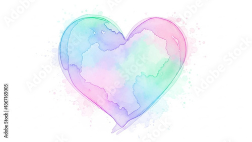 Vibrant heart shaped watercolor design with pastel colors on white background for love and care concepts with valentines and romance and tender