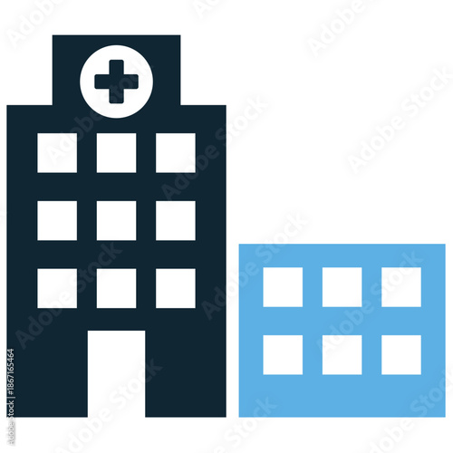 Hospital building icon vector for medical locations. Ideal for emergency rooms, city clinics, healthcare facilities, and architectural map icons.
