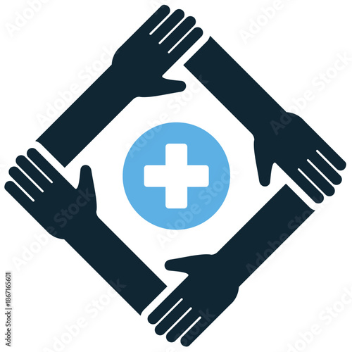 Health help together icon vector for medical teamwork. Ideal for support groups, doctor-patient cooperation, and united efforts in healing.
