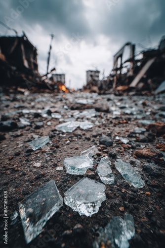 Wallpaper Mural Broken glass pieces littering abandoned street after disaster Torontodigital.ca