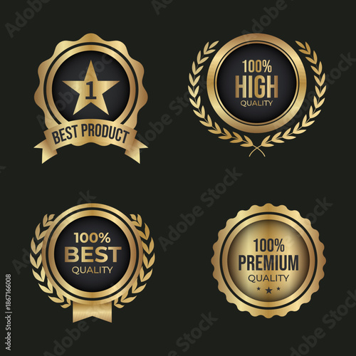 A collection of exquisite, gold-adorned badges epitomizing superior quality, the epitome of excellence and high standards.