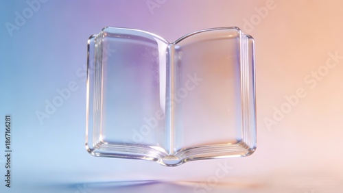 Minimalist Translucent Glass Book Floating Against a Pastel Gradient
