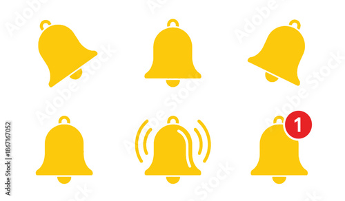 Collection of yellow bell icons for notifications