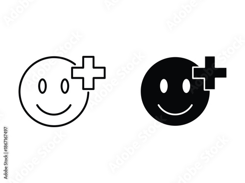 Positive smiley face icons with medical cross symbol