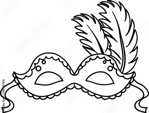 Masquerade mask with feathers and decorative trim for costume party or carnival celebration