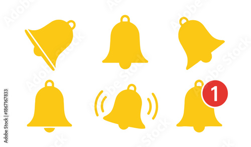 Collection of various bell icons in yellow