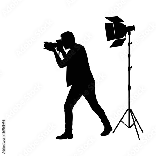 Fashion photographer at work, dynamic and stylish silhouette on a transparent background