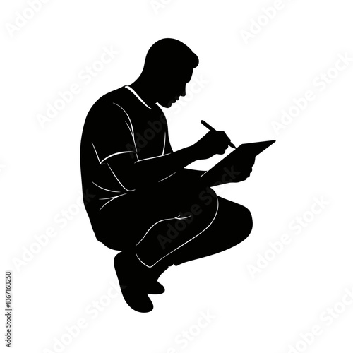 Digital artist creating artwork, focused and imaginative silhouette on a transparent background