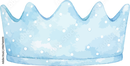 Light blue watercolor crown with white polka dots, cute royal princess nursery decor