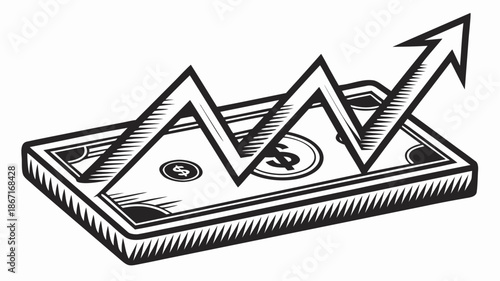 Profit growth graph on dollar bills for financial success