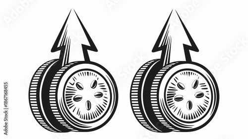 Coins with arrows pointing up for business growth and prosperity