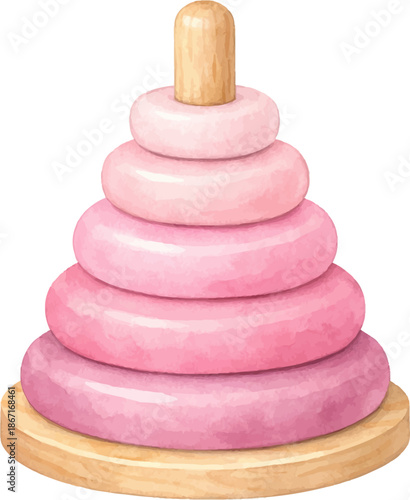 Pastel pink wooden stacking ring toy for toddlers, educational preschool balance and coordination game