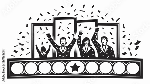 Business team celebrating success with confetti in modern style