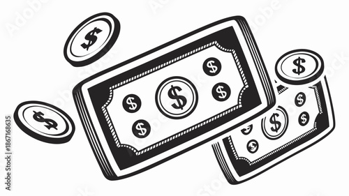 Money falling from the sky in a dynamic financial illustration