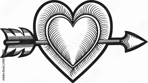 Heart pierced by arrow in elegant black and white design