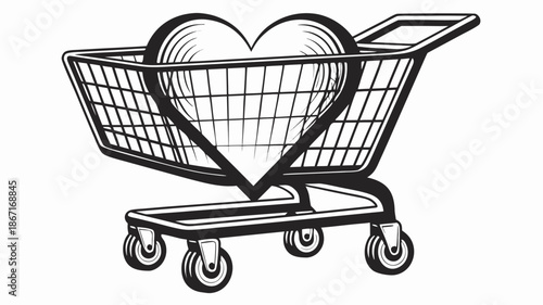 Heart shaped love in shopping cart symbolizing consumerism