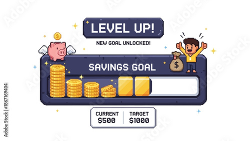 Gamified Savings and Finance Level Up Interface Vector