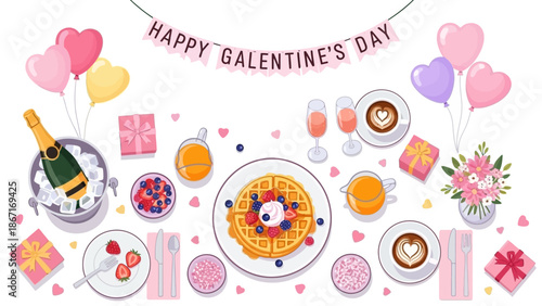 Galentine's Day Brunch Celebration Vector Illustration