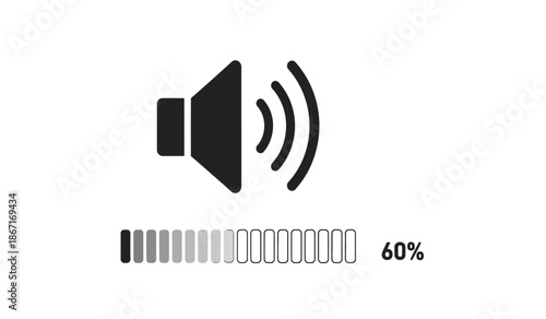 Black speaker icon with sound waves on showing 60 percent volume level