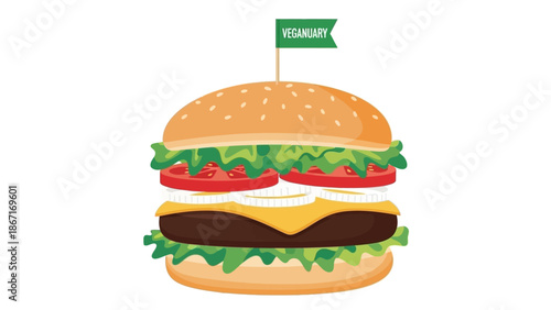 Veganuary Plant-Based Food and Ingredients Vector Set
