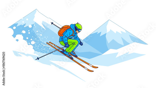 Dynamic Winter Sports Skier Jumping Vector Illustration