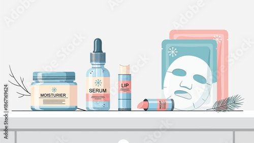 Winter Skincare Beauty Routine Product Vector