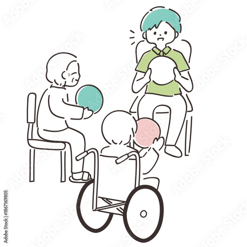 介護施設でボールを使った運動・体操をしている様子