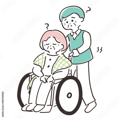 認認介護のイメージイラスト　高齢者夫婦の介護風景