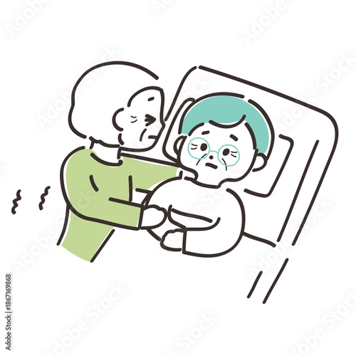 老々介護・老老介護のイメージイラスト　高齢者の夫婦の自宅介護風景