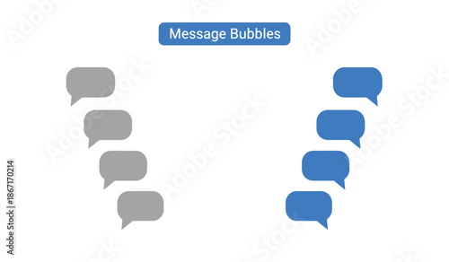Blue and gray message bubbles arranged in a conversation format
