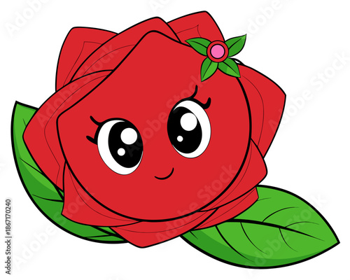 A happy cartoon apple character with a sweet smile and cute face provides a funny fruit illustration for healthy food art isolated on a fresh green nature background