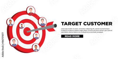 Target customer. audience demographics, market segmentation, consumer behavior and marketing strategy. Vector Illustration