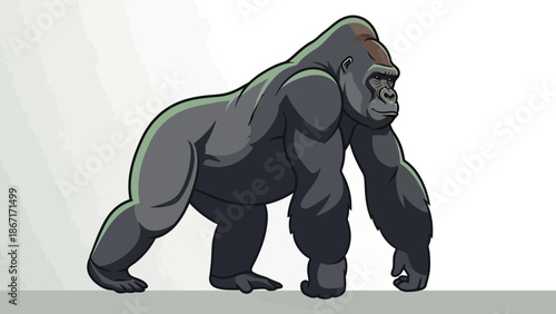 A cartoon illustration of a large, muscular gorilla walking with its chest puffed out.