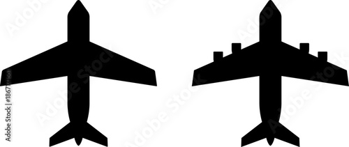 Minimalist airplane icon with and without engines