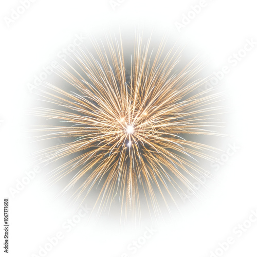 Golden Fireworks Explosion Isolated on White Background